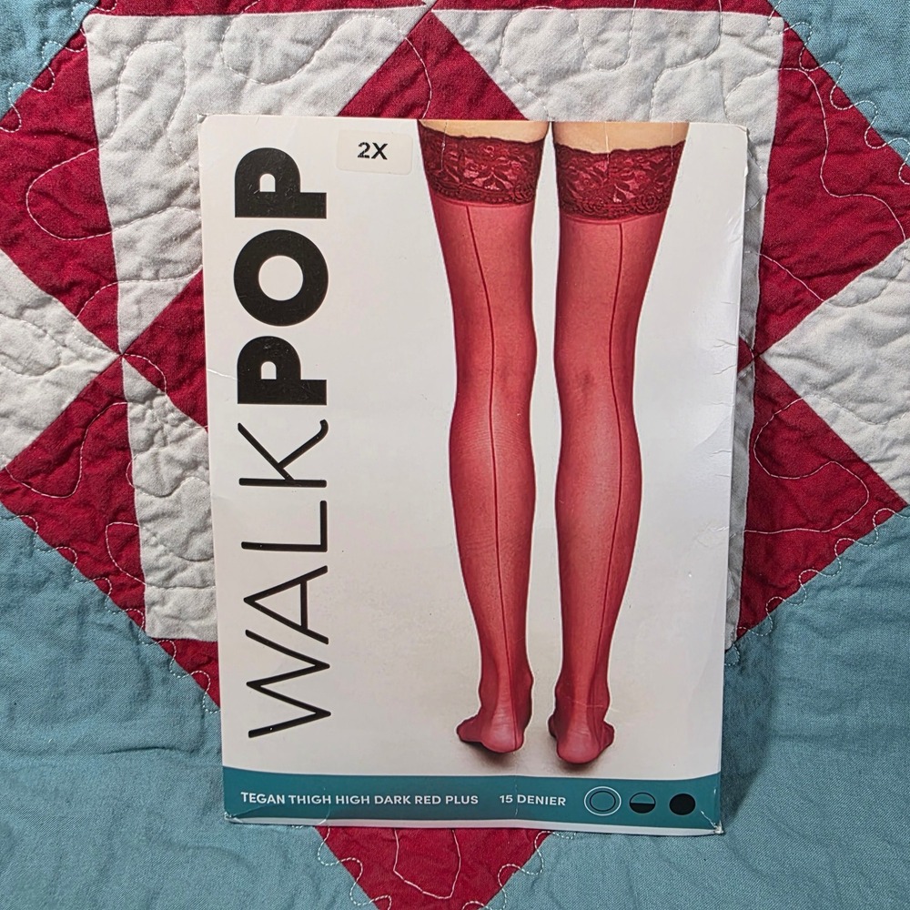 WalkPop Tegan Thigh High Women 2X Dark Red Lace Top Back Seam Stockings